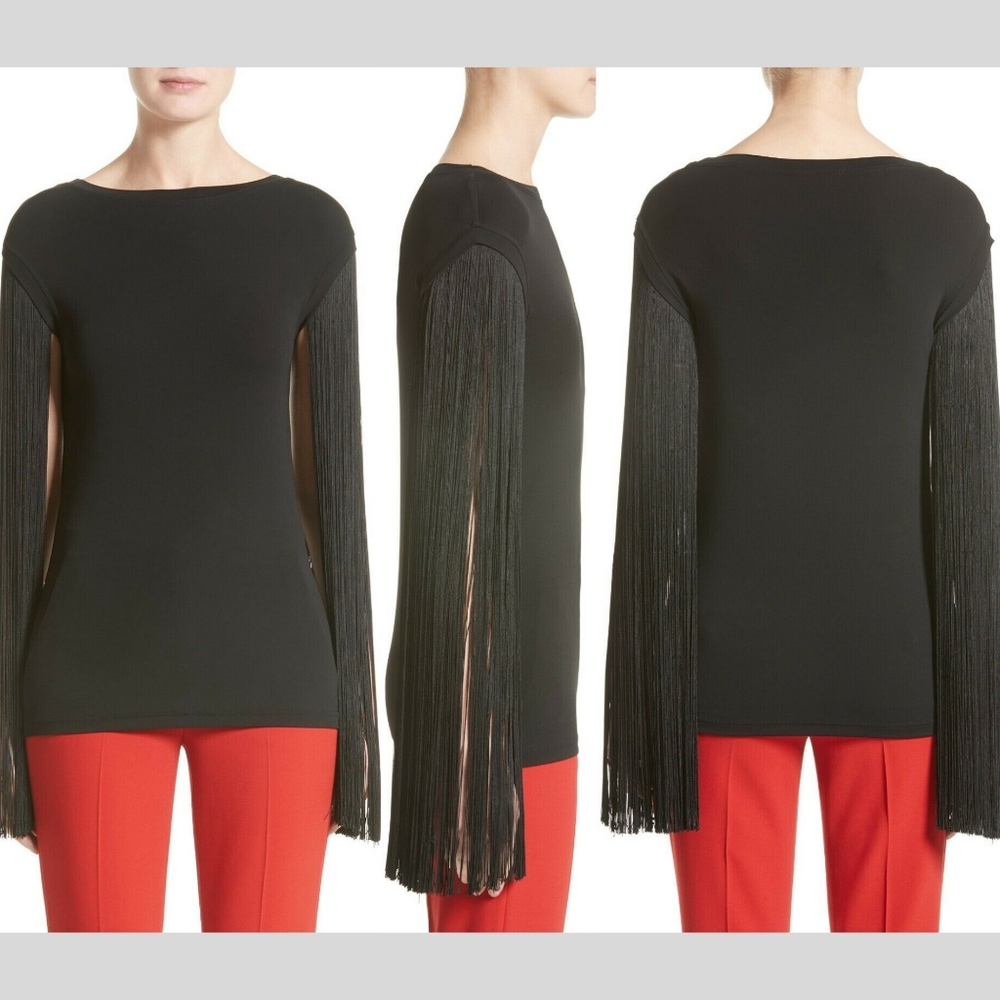 NWT $1259 Michael Kors Collections Fringed Stretch Matte Blouse [SZ‎ XS ]